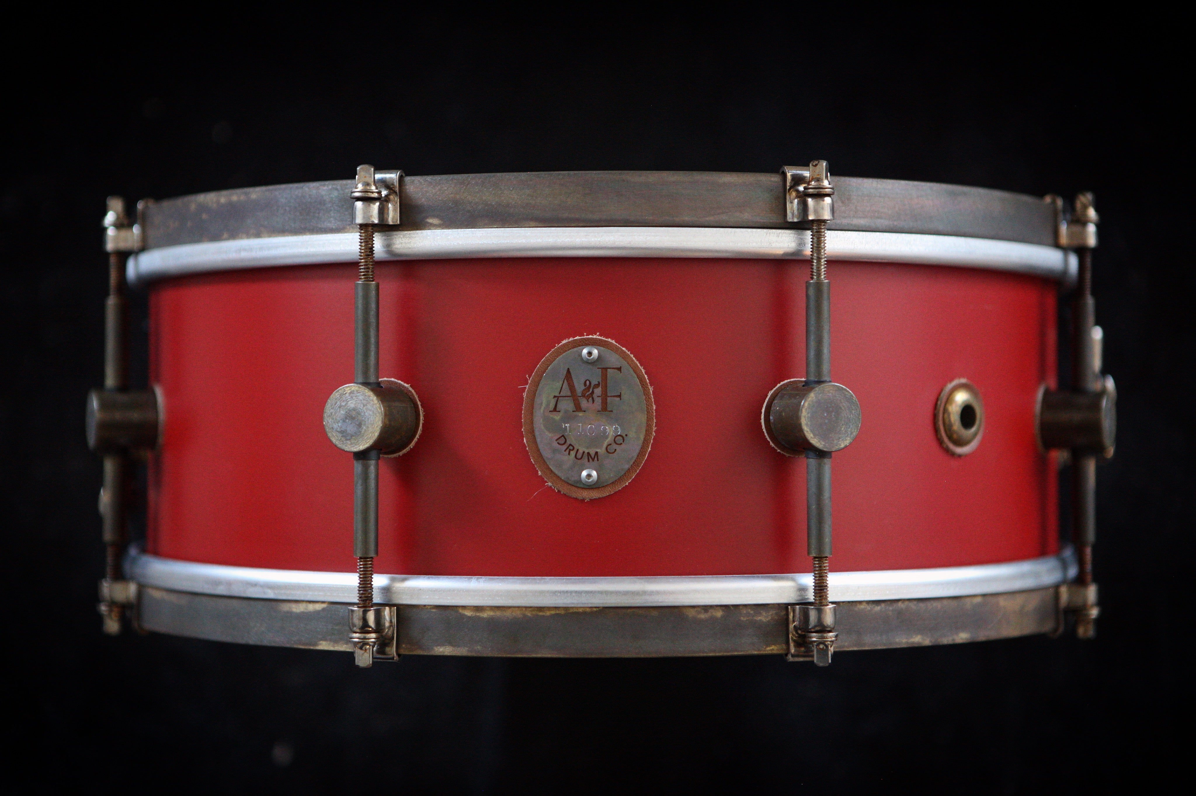 8 Lug Steam Bent Solid Maple Snare in Antique Red Finish – A&F Drum Co